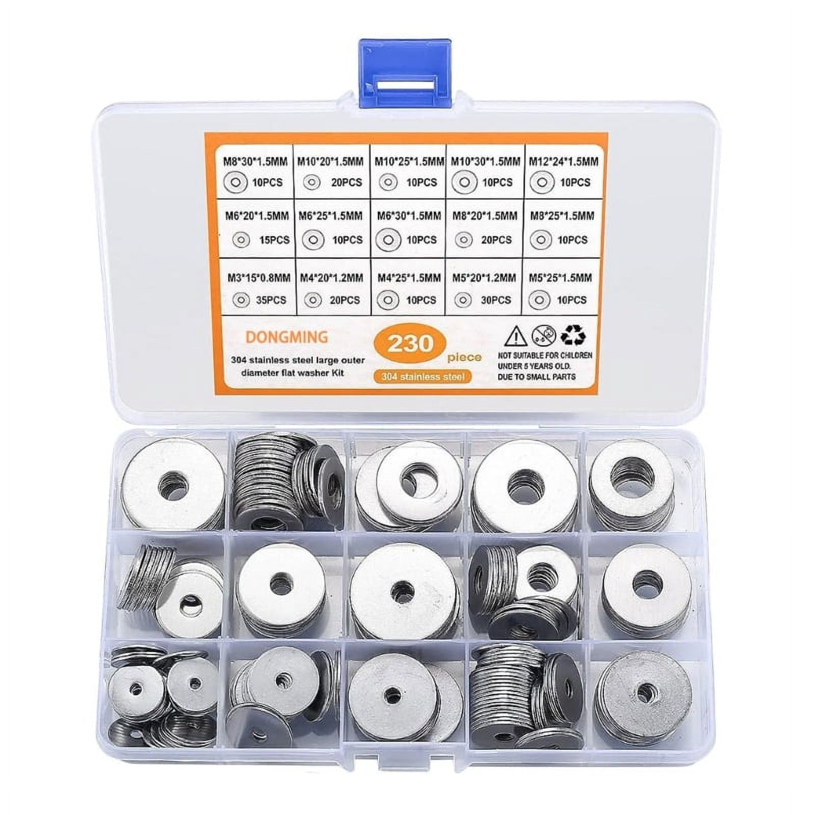 ZPAQI Stainless Steel Flat Washer Collection 230Pieces Assorted size Washers