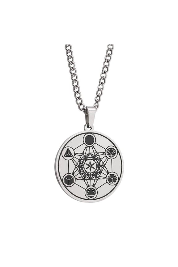 Stainless Steel Metatron Cube Necklace Flower of Life Pendant Chakra-Yoga Meditation Chain Man Jewelry Gift