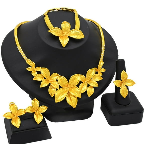 ZPAQI Stylish African Wedding Jewelry Set 24K Gold Plated Earrings Bracelet Rings