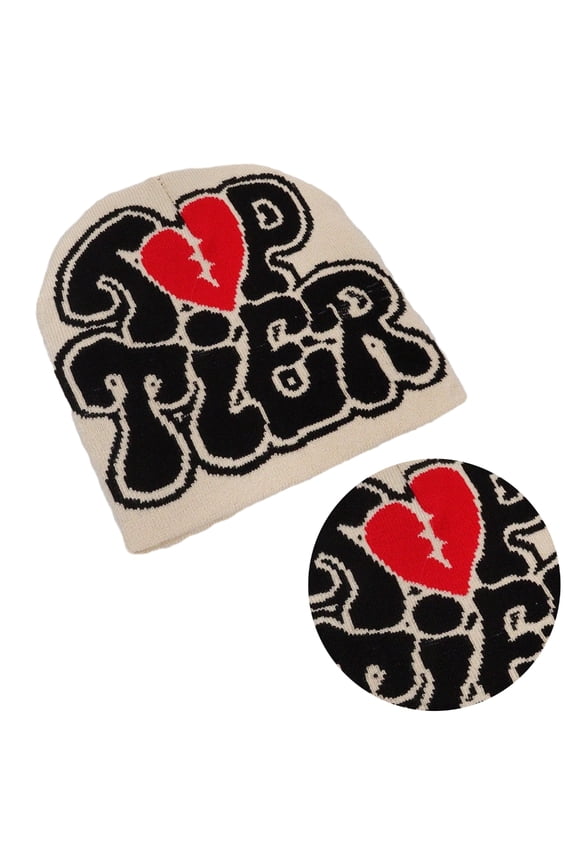 Teens Beanies Knit Caps with Jacquard Heart&Letter Pattern Skiing Hat