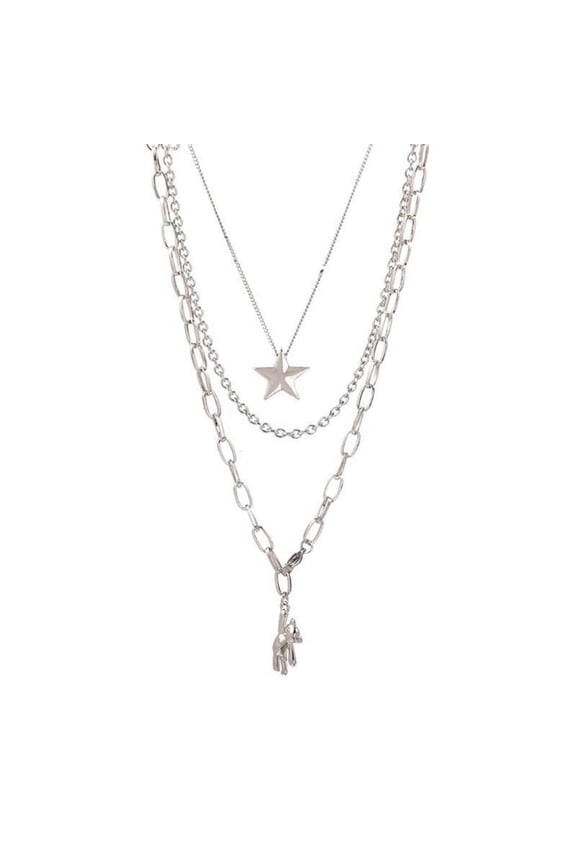 Three-Layer Metal Bear Star Clavicle Chain Women Birthday Party Jewelry Gift