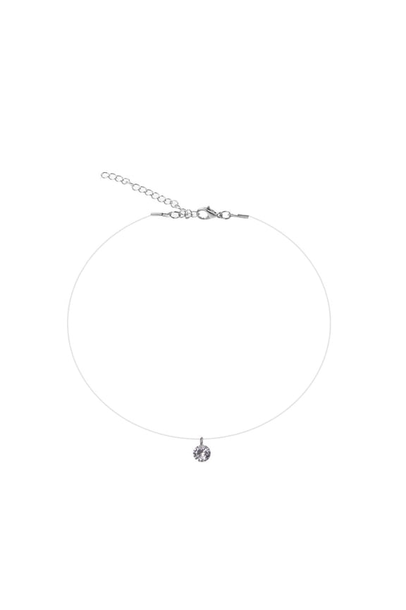 Transparent Fishing Line Choker Cubic Zirconia Pendant Necklace Gift for Women