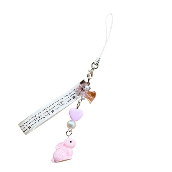 ZPAQI Trendy Acrylic Strawberry Rabbits Phone Straps Multipurpose Lanyard Charm