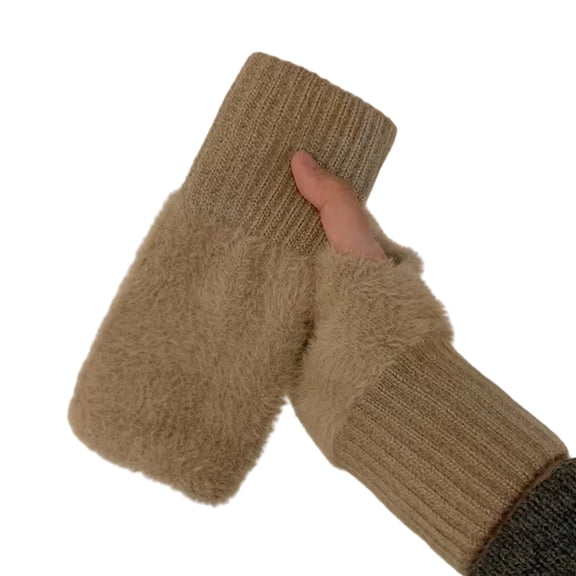 ZPAQI Trendy Soft Thermal Gloves Warm for Girl Women Knitted Gloves Half Finger