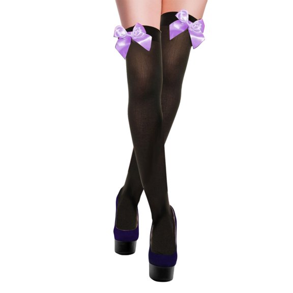 ZPAQI Trendy Velvets Over Knee Socks Bows Embellished Long Stockings for Party Wear