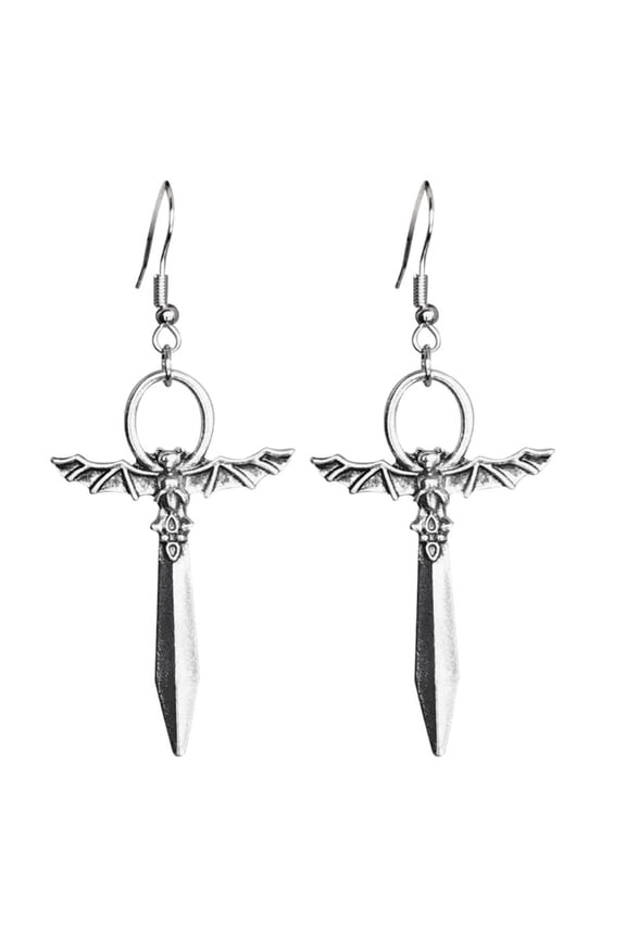Vintage Bat Swords Earrings Witchy Jewelry Pagan Punk Eardrop Swords Pendant For Valentine's Day gifts