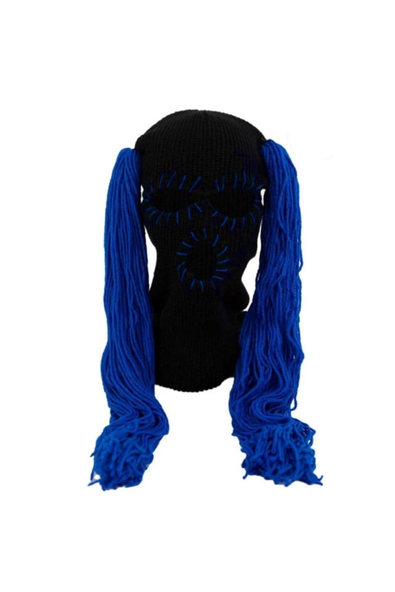 Winter Beanie Hats with Wig Decorations Knitted Hat Full Face Ski Masks
