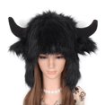 thumbnail image 1 of ZPAQI Winter Earmuffs Hat for Women Warm Thicken Faux Fleece Plush Hat Cute Antlers Horns Outdoor Skull Earflap Trapper Cap, 1 of 15