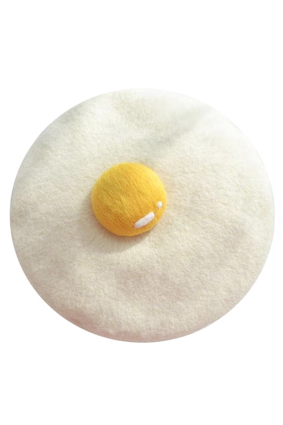 Winter Faux Wool Beret Cap Kawaii Cute Poached Egg Vintage Painter Beanies Hat