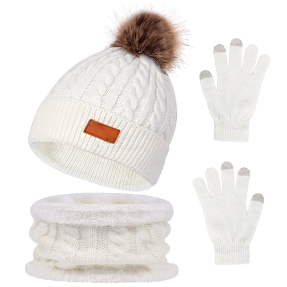 ZPAQI Winter Knitted Hat Scarf Glove Set Unisex Teenager Hat Warm Plush Scarves