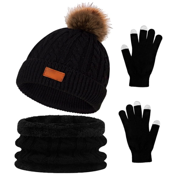ZPAQI Winter Knitted Hat Scarf Glove Set Unisex Teenager Hat Warm Plush Scarves