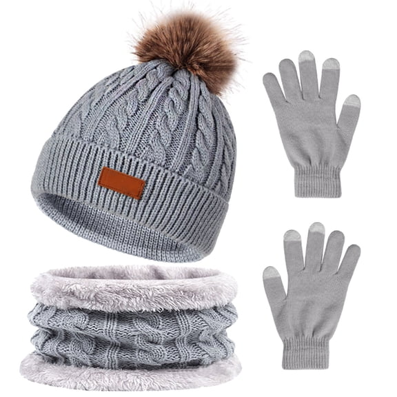 ZPAQI Winter Knitted Hat Scarf Glove Set Unisex Teenager Hat Warm Plush Scarves