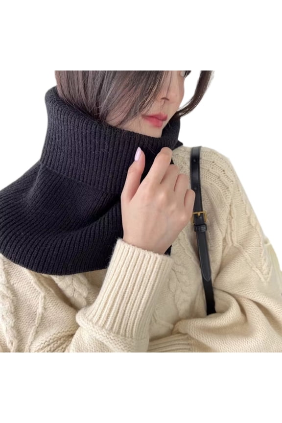Winter Rib Knit Turtleneck Collar Solid Color Asymmetrical Scarf Wrap for Women