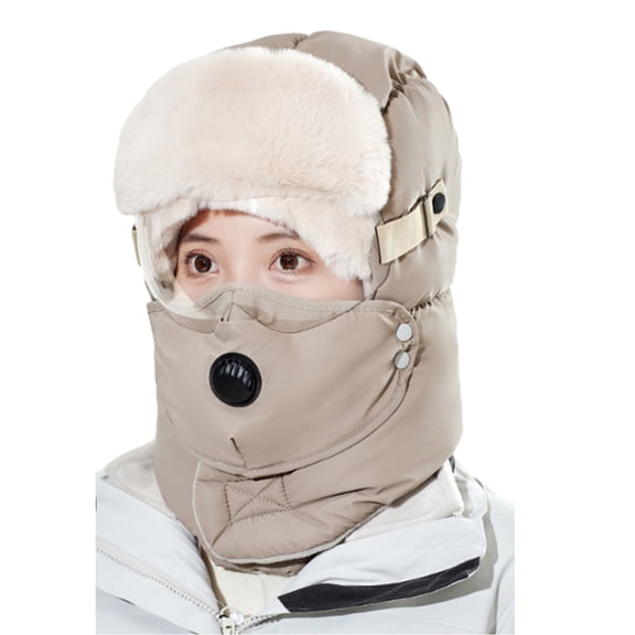 ZPAQI Winter Trapper Hat Riding Skiing Hat with Goggles Outdoor Windproof Hunting Hat