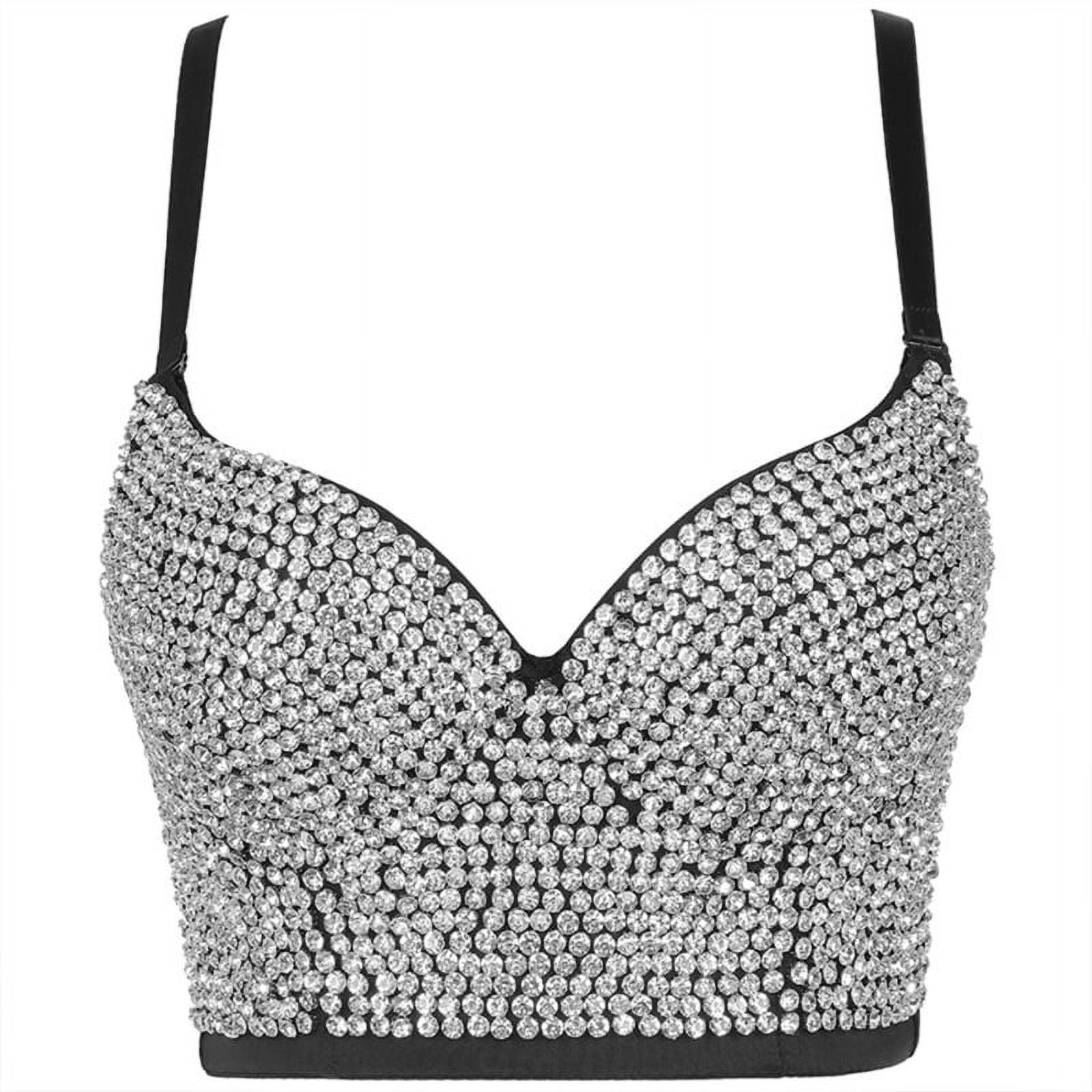  Women's Rhinestone Bralette Push Up Bustier Crop Tops Party  Glitter Gemstone Corset Top Bra for Women and Girls White: Clothing, Shoes  & Jewelry