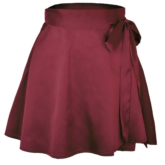 ZPAQI Women High Waist Satin Tie Wrap Solid Color A-Line Pleated Flared Hem Mini Skirt