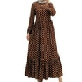 thumbnail image 1 of ZPAQI Women Muslim Lantern Sleeves Maxi Long Swing Dress Polka Dot Print Buttons Ruffles High Waist Islam Kaftan Abaya Hijab, 1 of 19