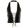 thumbnail image 1 of ZPAQI Women Punk Sleeveless Crop Top Halter Backless Faux Leather Lace-Up Hollow Vest, 1 of 19