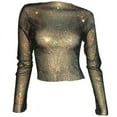 thumbnail image 1 of ZPAQI Women Rhinestones Mesh Long Sleeve Crop Top See Through Fishnet Cover Up T-Shirt, 1 of 20