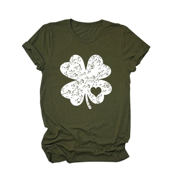 ZPAQI Women Short Sleeve Saint Patricks Day T-Shirt Shamrock Heart Graphics Tees Top