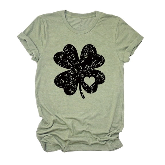 ZPAQI Women Short Sleeve Saint Patricks Day T-Shirt Shamrock Heart Graphics Tees Top