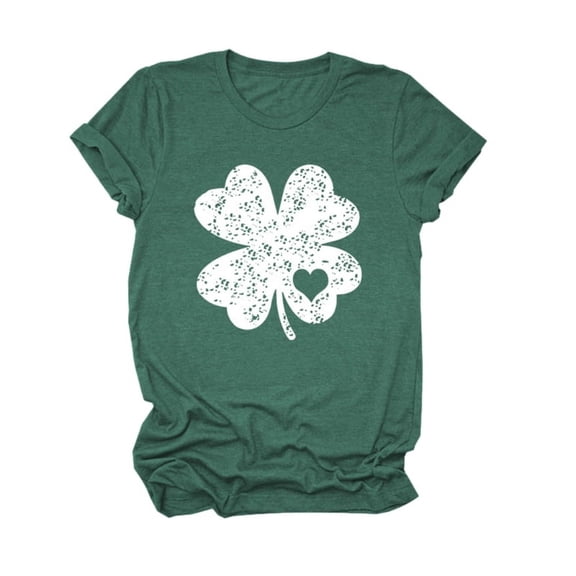 ZPAQI Women Short Sleeve Saint Patricks Day T-Shirt Shamrock Heart Graphics Tees Top