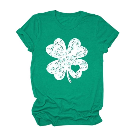 ZPAQI Women Short Sleeve Saint Patricks Day T-Shirt Shamrock Heart Graphics Tees Top