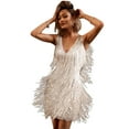 thumbnail image 1 of ZPAQI Women Sleeveless Glitter Fringed Tassels Embellished 1920s Flapper Mini Dress, 1 of 7