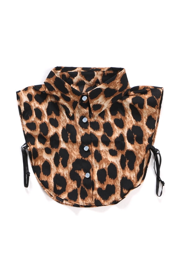 Women Spring Shawl Wrap Leopard Print Fake Collar Knot Front Vintage Cape Scarf