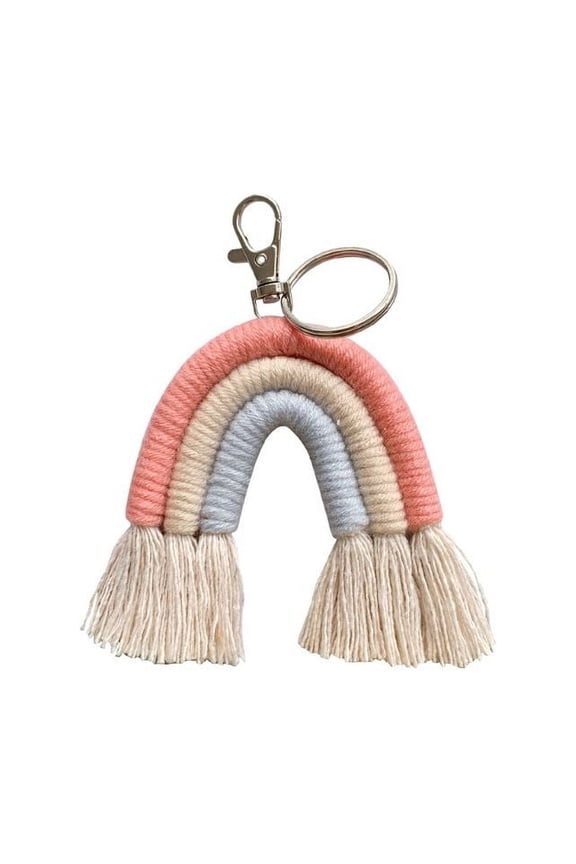 Women Tassel Macrame Keyrings Weaving Rainbow Keychain All-match for Teenagers