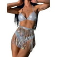 thumbnail image 1 of ZPAQI Women Tassels Bathing Suit 3 Pieces Swimsuit Glitter-Halter Bikinis Rave-Outfits, 1 of 9