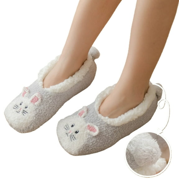 ZPAQI Women Winter Cozy Warm Fuzzy Plush Lined Slipper Boat Socks Cartoon Animal House Indoor Booties Foot Warmer with Non Slip Grippers