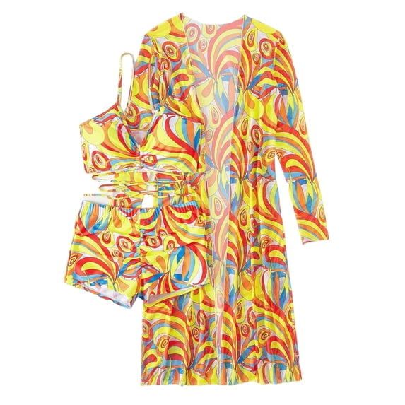 ZPAQI Women's Cover Up Bathing Suits 3 Pieces Swimsuit High Waist Push Up Bikini Set