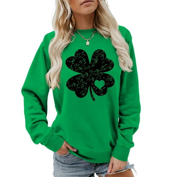 ZPAQI Women's Funny Long Sleeve Sweatshirt Shamrock Crewneck Pullover Hoodies Tops For St. Patrick's Day