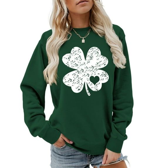 ZPAQI Women's Funny Long Sleeve Sweatshirt Shamrock Crewneck Pullover Hoodies Tops For St. Patrick's Day
