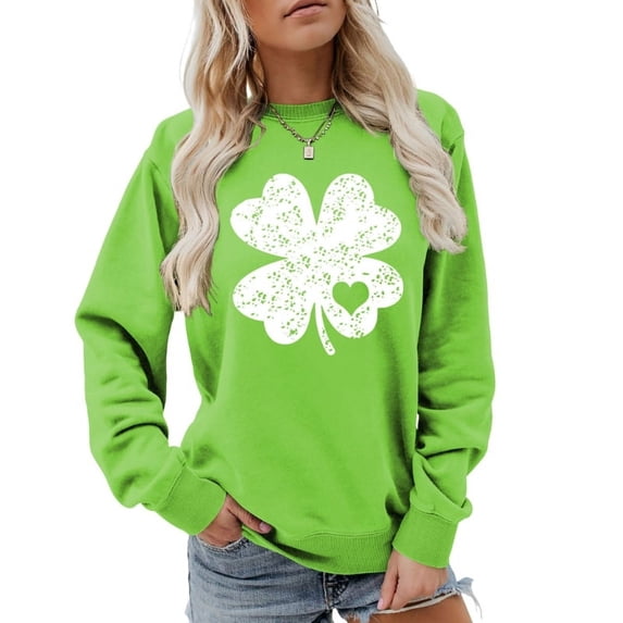 ZPAQI Women's Funny Long Sleeve Sweatshirt Shamrock Crewneck Pullover Hoodies Tops For St. Patrick's Day