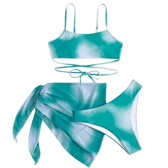 ZPAQI Women's Lace Up Bathing Suit Ladies 3 Piecess High Cut Swimsuit with Beach Skirt