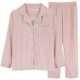 thumbnail image 1 of ZPAQI Women's Long Sleeve Pajama Set with Plaids Striped Print Button Down Sleepwear, 1 of 14