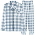 thumbnail image 1 of ZPAQI Women's Long Sleeve Pajama Set with Plaids Striped Print Button Down Sleepwear, 1 of 14