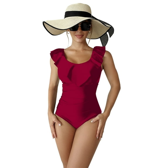 ZPAQI Women's Tummy Control Swimsuits Ruffle Bikini Bathing Suit One Piece Swimwear