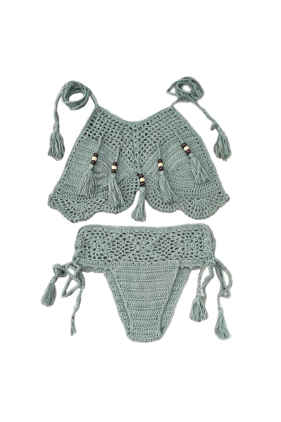 Womens Crochets Bkini Side String Bkini Set 2Pieces Swimsuit Bathing Suit