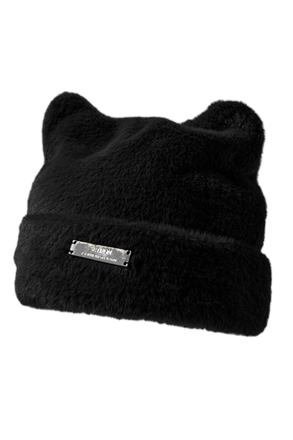 Womens Cute Cat Ear Winter Hat Plush Soft Beanie Hat For Winter Knitted Cap