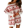thumbnail image 1 of ZPAQI Womens Cute Christmas Oversized Sweater Dress Reindeer Snowflake Jacquard Top, 1 of 16
