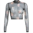 thumbnail image 1 of ZPAQI Womens Summer Long Sleeves Mock Neck Crop Top Romantic Colored Angel Cupid Printed T-Shirt See Through Mesh Party Club Blouse 4 Colors, 1 of 19