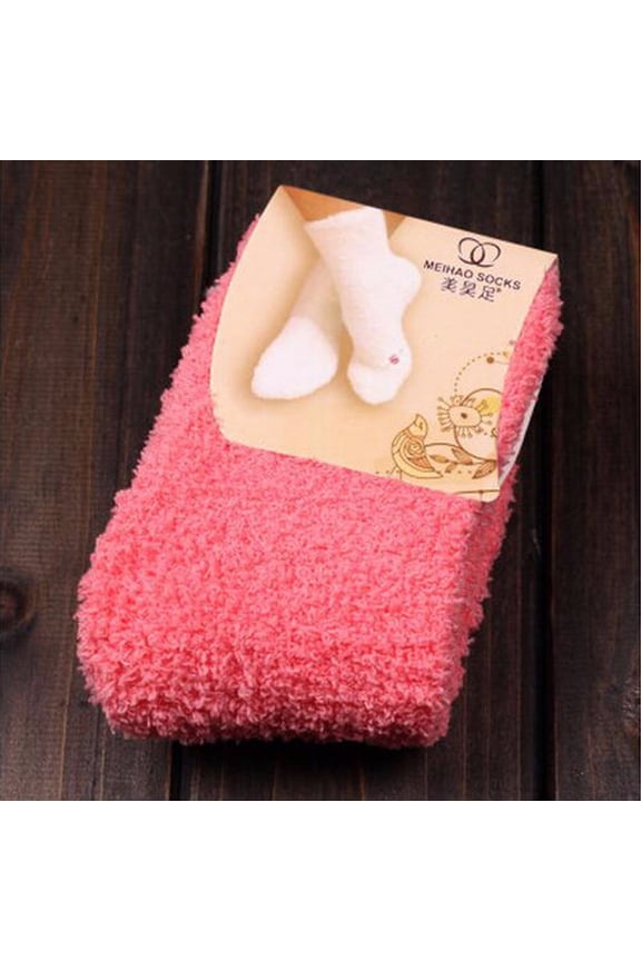 Womens Winter Fluffy Long Socks Thick Warm Coral Fleece Sleep Floor Candy Color