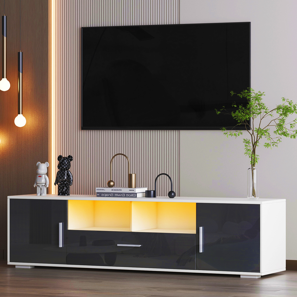 ZPL 63 Inch High Gloss LED TV Stand for 70" TV,Modern Television Stand
