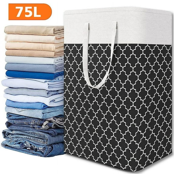 Brochao 75L Collapsible Laundry Basket Hamper, Large Laundry Hamper with Handles, Foldable Clothes Bag for Bedroom, Bathroom, Toys, Black