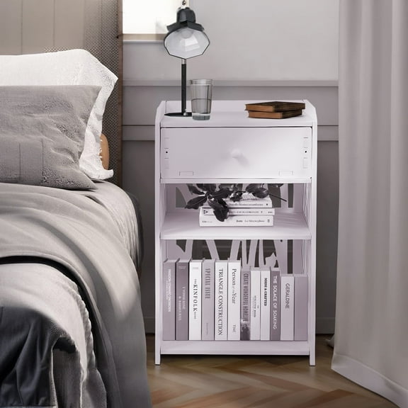 ZPL Modern White Nightstand with Drawer, 11.8L x 11.8W x 20H, Multipurpose Storage
