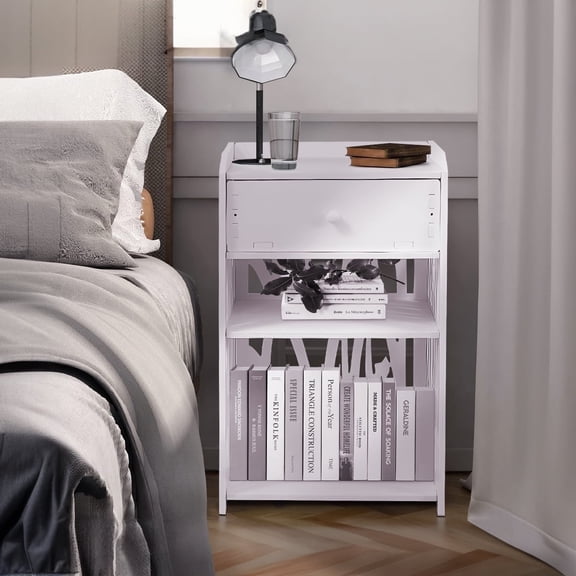 ZPL Modern White Nightstand with Drawer, 11.8L x 11.8W x 20H, Multipurpose Storage