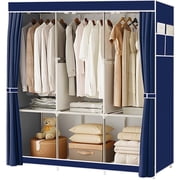Portable Closet,Portable Wardrobe Closet Storage with 3 Hanging Rods,6 Storage Shelves,Side Pocket for Clothes Storage Organizer,Blue